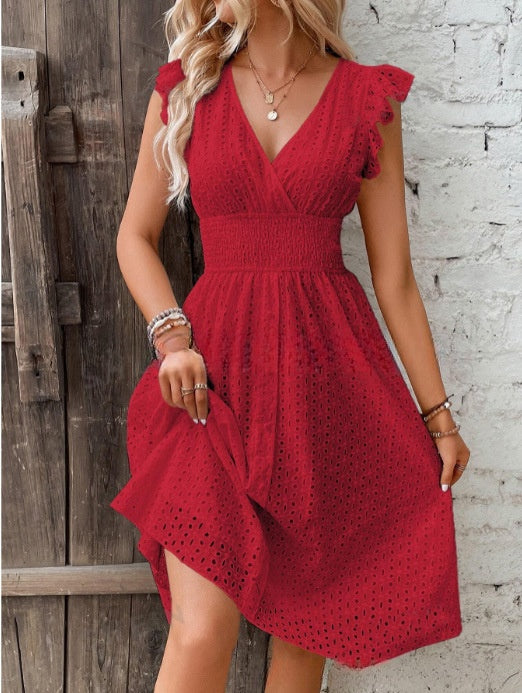 Waisted V-Neck Lace Midi Dress FitiqueFit