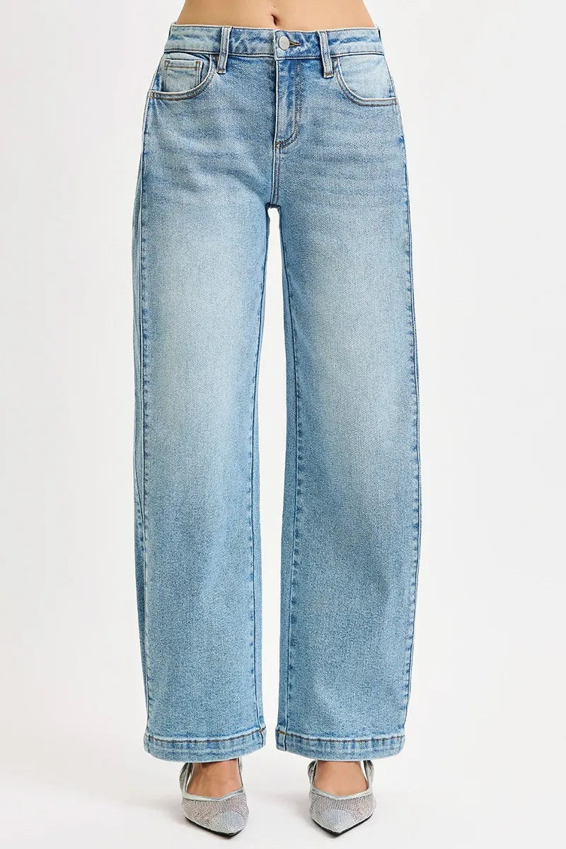 RISEN Mid Rise Wide Barrel Transferable Leg Snap Jeans West2East Surf
