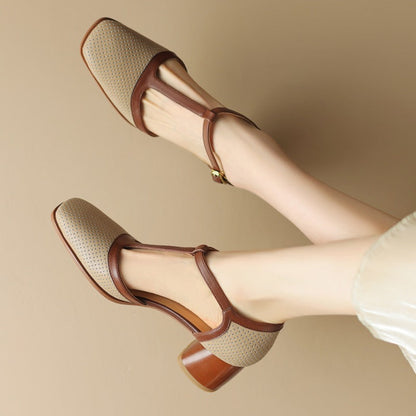 Women's Leather T-Strap Mule Sandals FitiqueFit