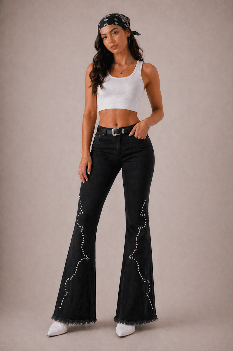 Santa Fe Bell Bottom Jean Black Denim GJG DENIM