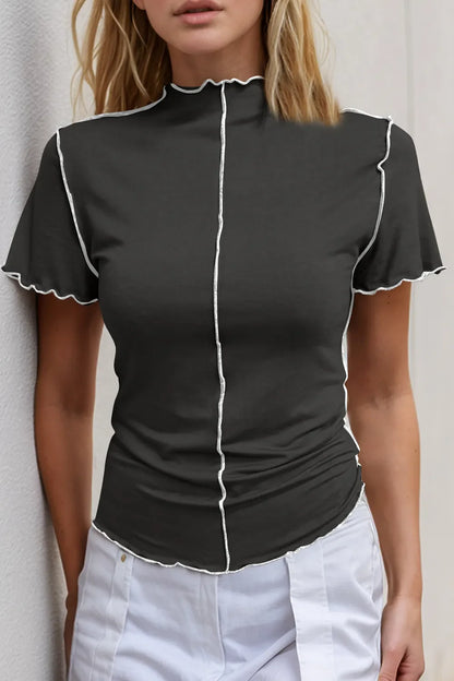 Basic Bae Contrast Trim Mock Neck Short Sleeve T-Shirt New Era Fashion LLc