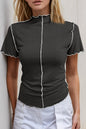 Basic Bae Contrast Trim Mock Neck Short Sleeve T-Shirt New Era Fashion LLc