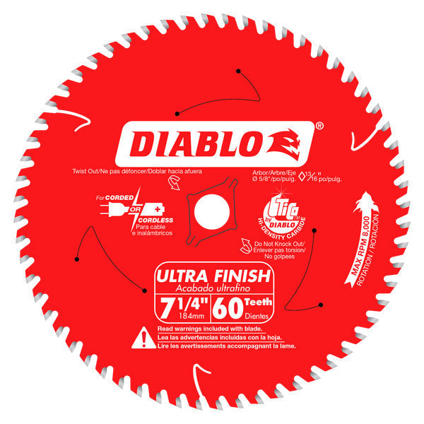 Diablo D0760X 7-1/4" x 60 Tooth Ultra Finish Saw Blade VM Hardware
