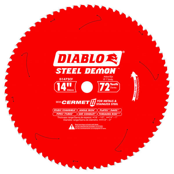 Diablo D1472CF 14" x 72-Teeth Steel Demon™ Cermet II Saw Blade for Medium Metal VM Hardware