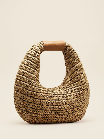 Round Crochet Woven Handheld Straw Bag