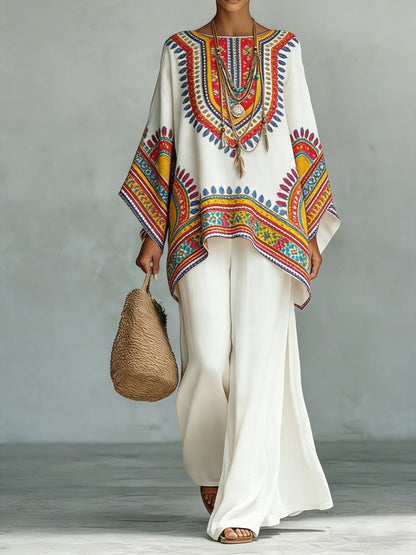 Women’s Printed Crew Neck Long Sleeve Two Piece Set FitiqueFit