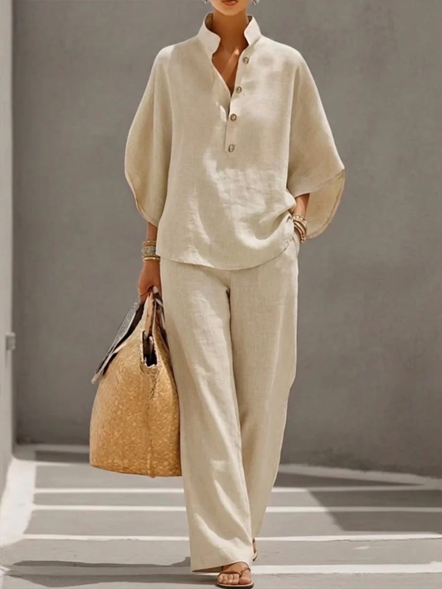 Women’s Casual Shirt and Full-Length Pants Set FitiqueFit