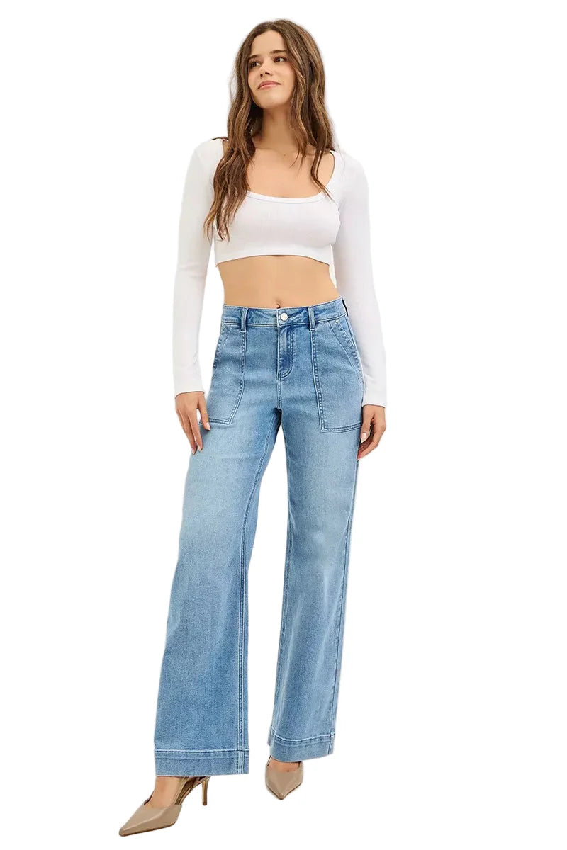 RISEN Full Size High Rise Straight Leg Jeans with Front Pockets Plus Size Garden Naked Curves
