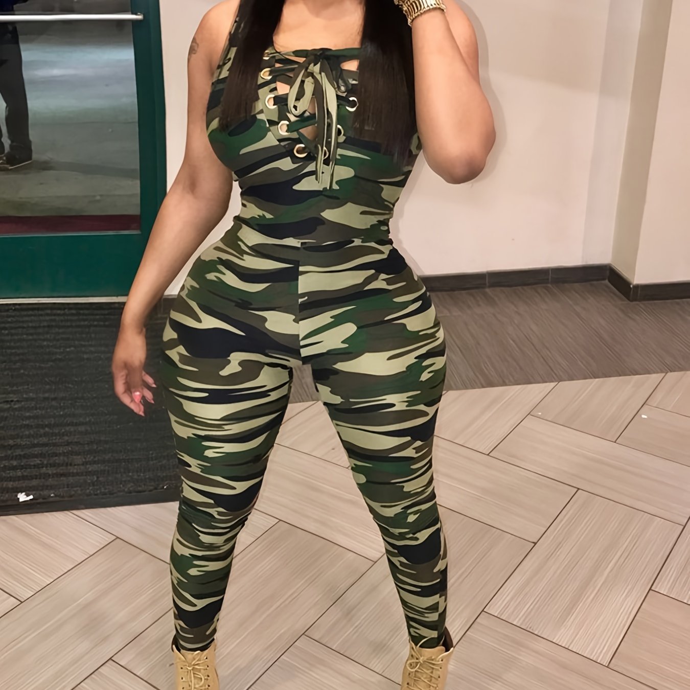 Women Overalls 2023 Spring Bodysuit Camouflage Print Bandage Womens Jumpsuits New Fashion Sexy Leoprard Rompers Pants Sleeveless 1pc Casual Bodysuit NovaCart
