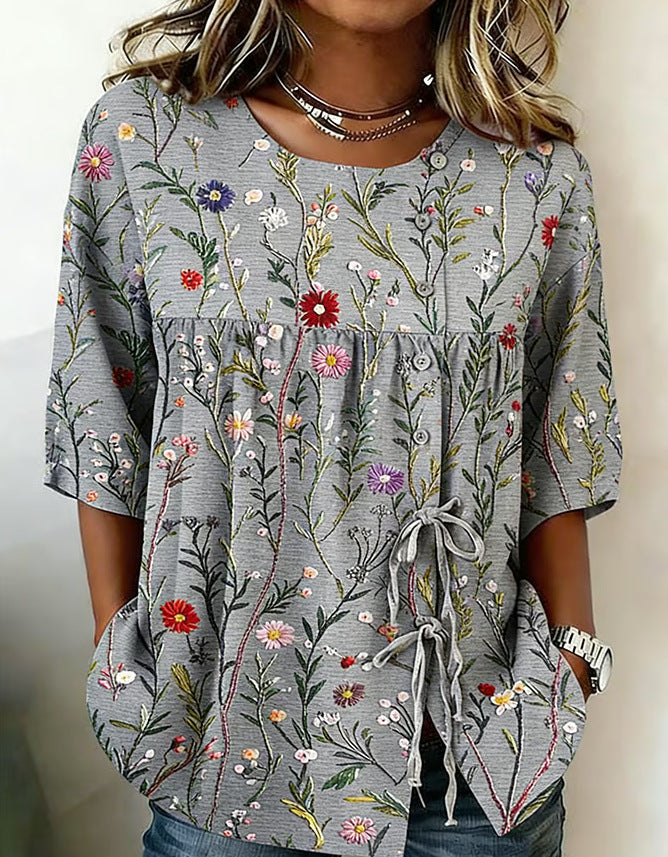 Women's Floral 3D Print Pullover Top – Loose Fit Elegant Casual S to 3XL FitiqueFit