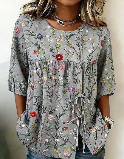 Women's Floral 3D Print Pullover Top – Loose Fit Elegant Casual S to 3XL FitiqueFit