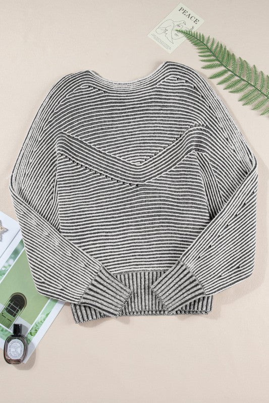 Stripe Ribbed Knit Boat Neck Sweater Shop Style & More | Fresh Looks, Everyday Deals & Free Shipping