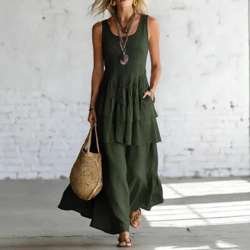 Women's Cotton Linen Sleeveless Loose Maxi Dress FitiqueFit