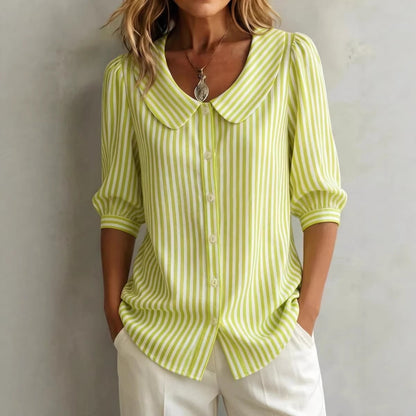 Striped V-Neck Top – Three-Quarter Sleeve Casual Shirt FitiqueFit