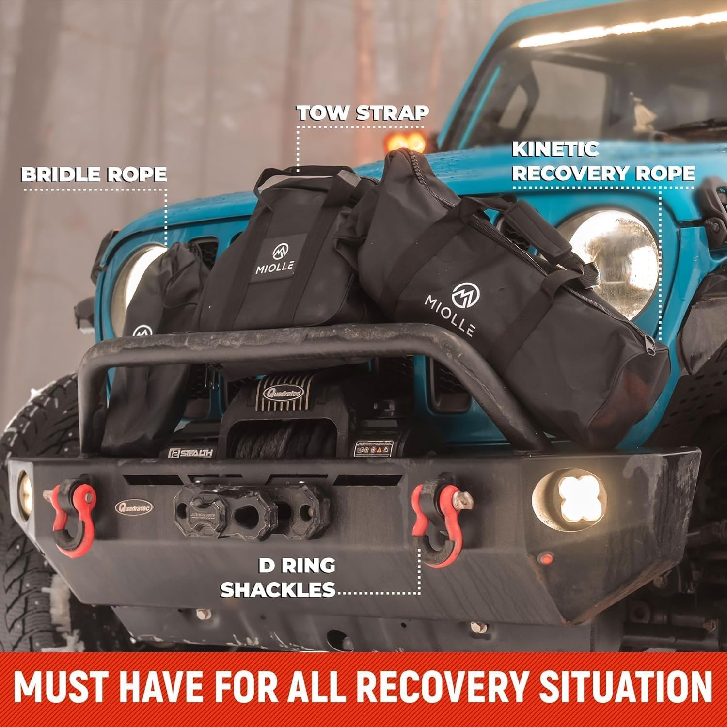 gear Tow Strap 4”X30’- 45000Lbs MBS Recovery Strap Kit Includes: Tow Rope, 2 D-Ring Shackles MBS- 62700LBS, Storage Case