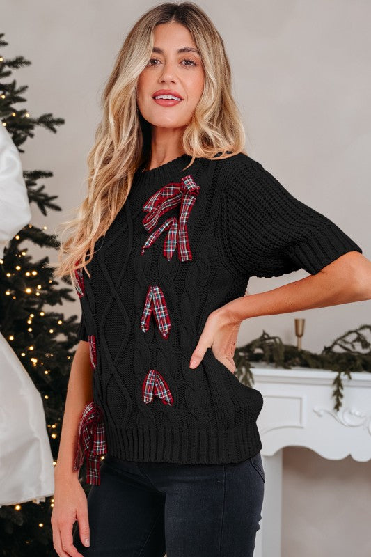 Christmas Plaid Lace-Up Puff Sleeve Sweater Shop Style & More | Fresh Looks, Everyday Deals & Free Shipping