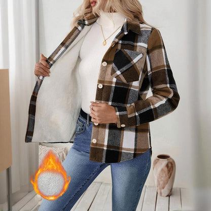 Checkered Fleece-Lined Shacket with Chest Pockets FitiqueFit