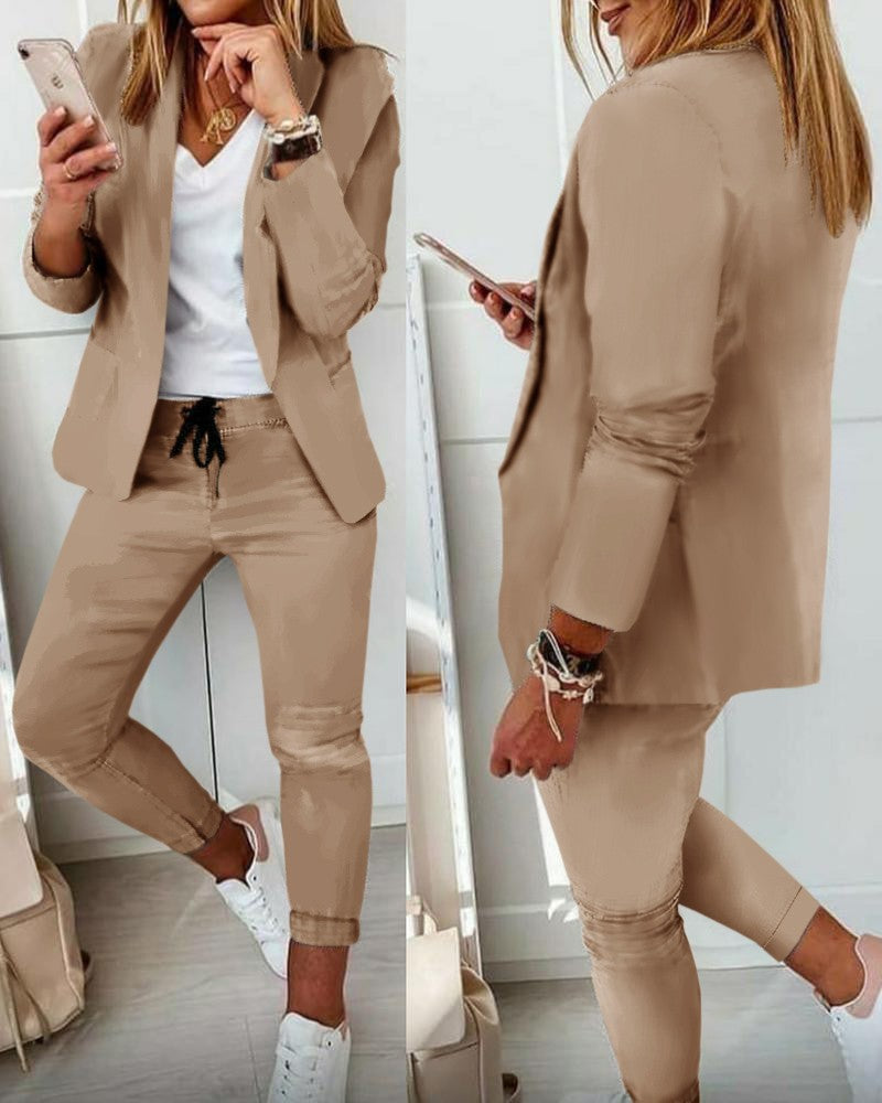 Lapel Blazer & Drawstring Trousers OL Suit – 12 Colors XS–3XL FitiqueFit