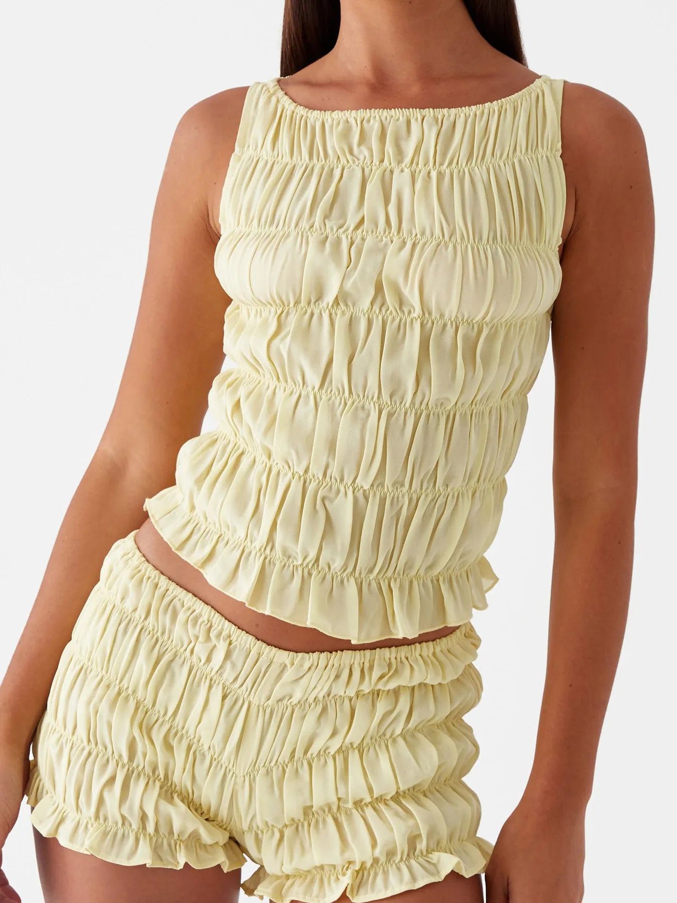 Ruched Texture Tank and Shorts Two-Piece Set New Era Fashion LLc