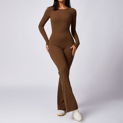 Leisure Horn Long Sleeve Yoga Jumpsuit Tight Quick-drying Sports Workout Grayceful LLC