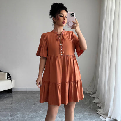 High-grade Simple Style Lace-up Solid Color Dress Women Grayceful LLC