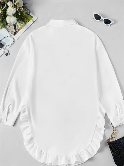 Hem Ruffled Casual Long Sleeve Shirt See size chart under “more details” The Fashion Celestial