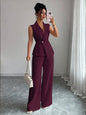 Women's Sleeveless Blazer & Straight-Leg Pants Two-Piece Set FitiqueFit