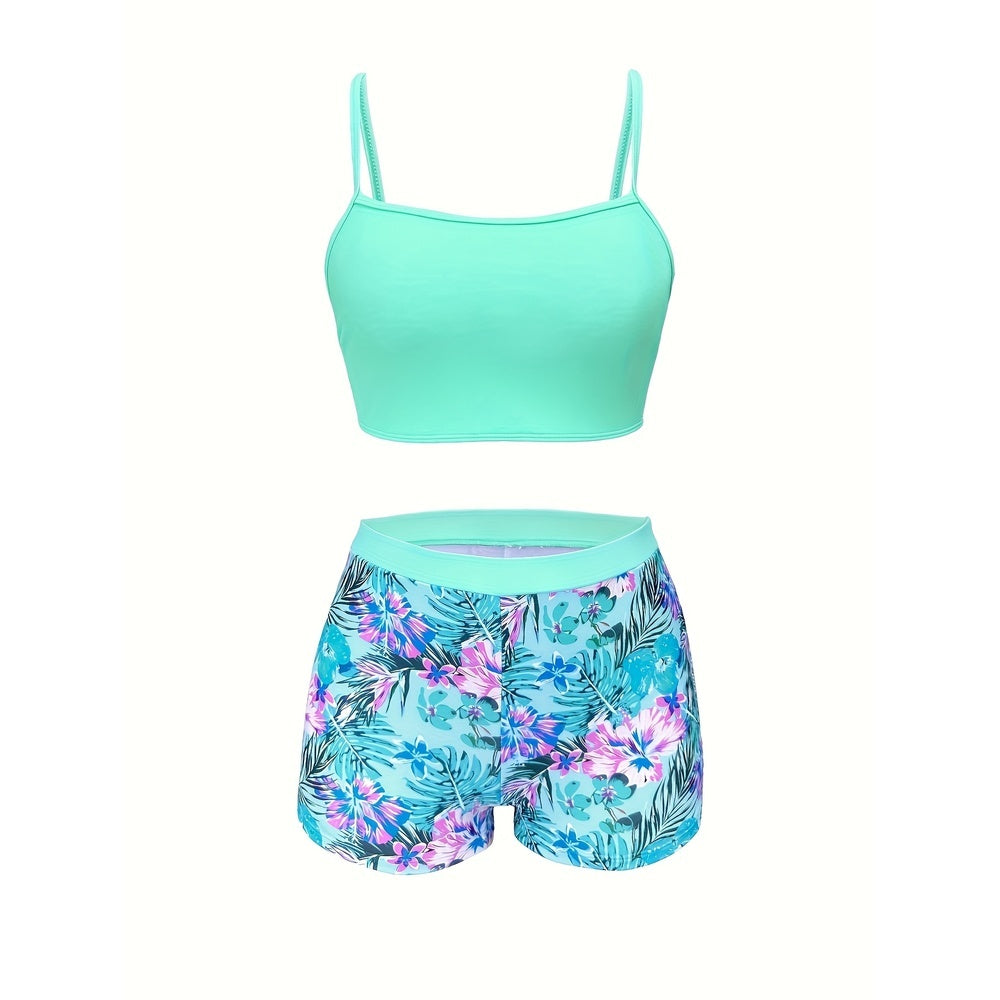 Printed High‑Waist Slimming Bikini Three‑Piece Set FitiqueFit