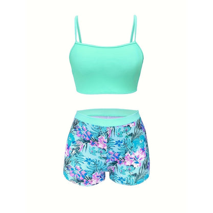 Printed High‑Waist Slimming Bikini Three‑Piece Set FitiqueFit