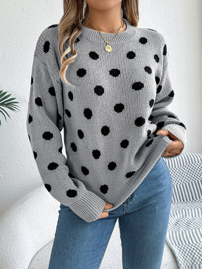 Polka Dot Long-Sleeved Pullover Sweater – Cozy and Stylish Cowgirl Sweater Country in My Heart