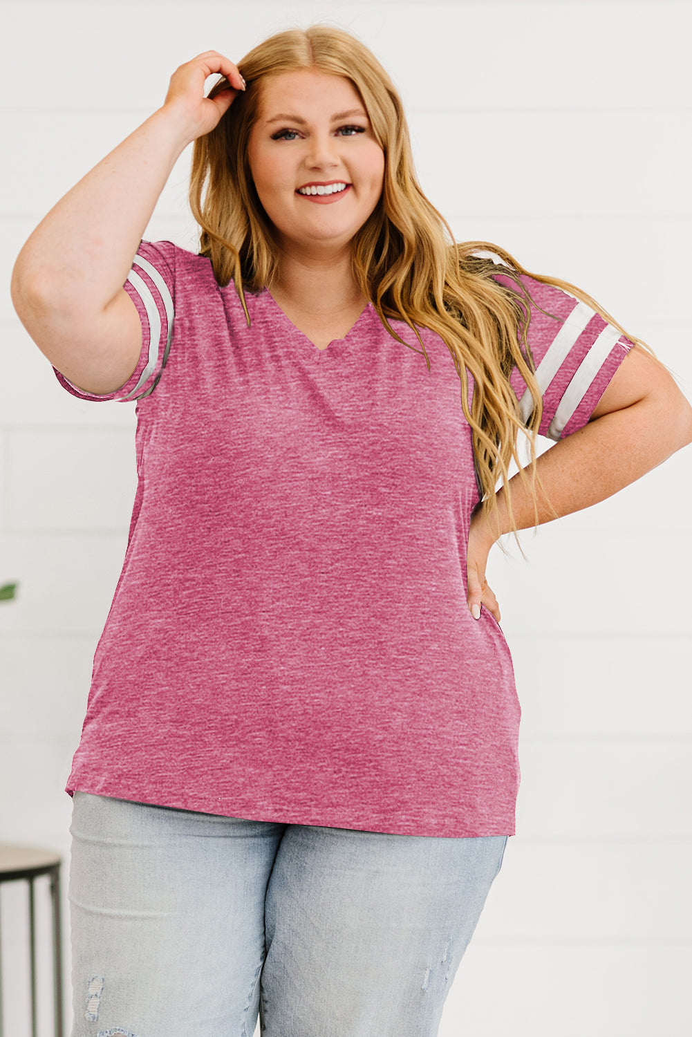 Plus Size Striped V-Neck Tee Shirt See size chart under “more details” The Fashion Celestial