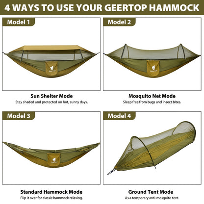 [3-in-1 Hammock] GEERTOP 3-in-1 Outdoor Hammock | Double Sleep Rest Camping Hammock with Mosquito Net Sun Shelter for Backpacking Travel Garden Park NovaCart