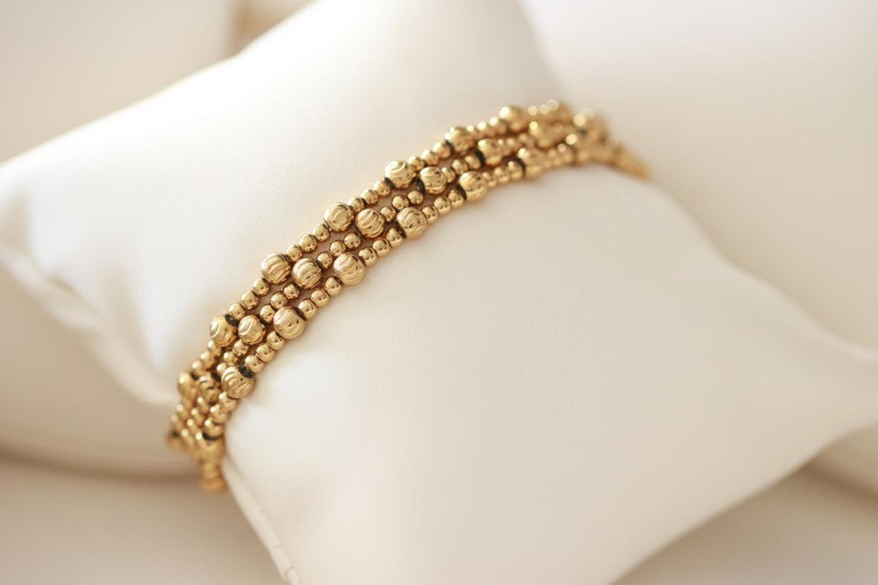 Textured Elegance Beaded Bracelet 18k Gold Non Tarnish Deep South Originals