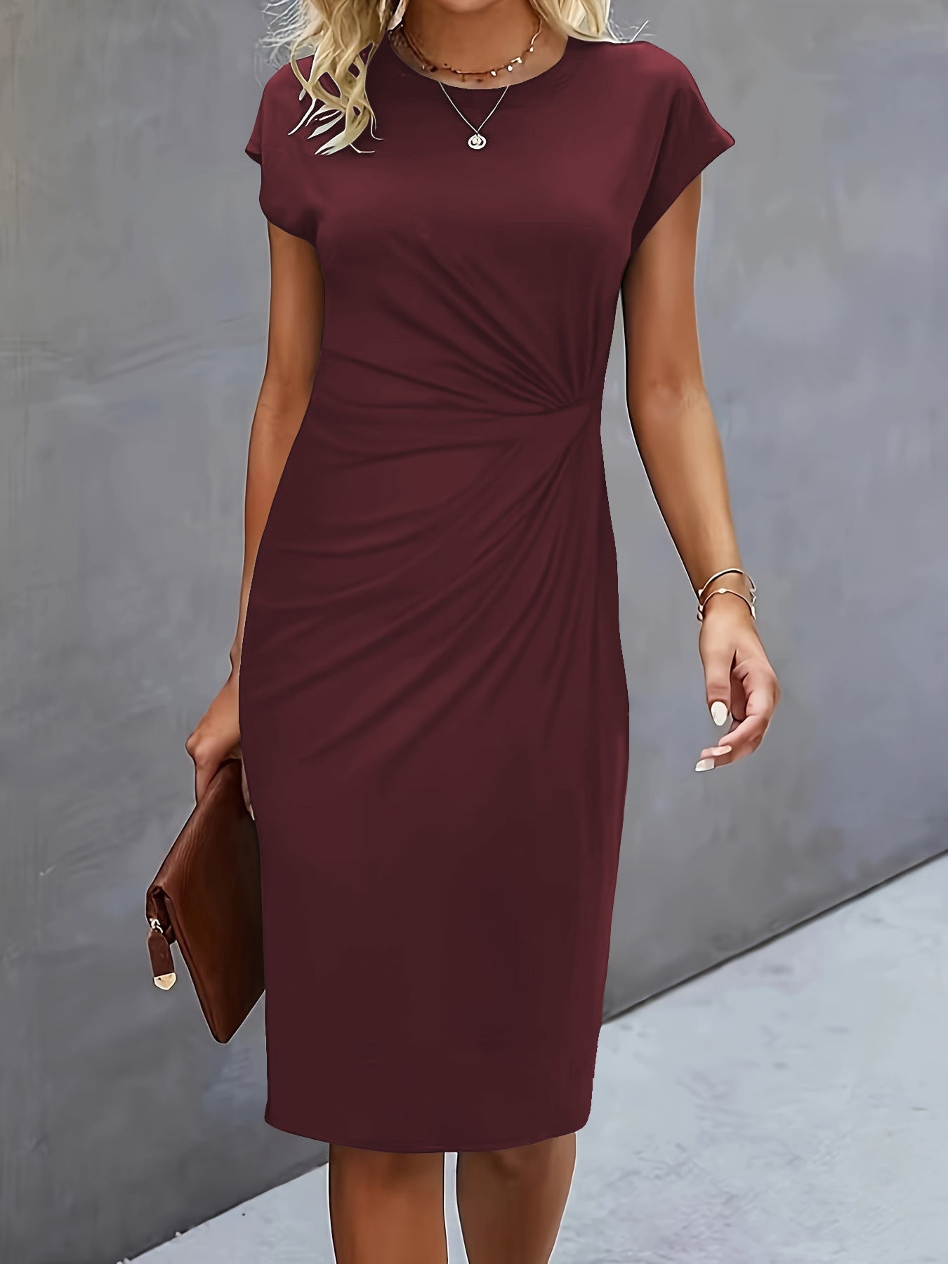 Front Knot Bodycon Midi Dress – Round Neck Sleeveless Tie Dress FitiqueFit