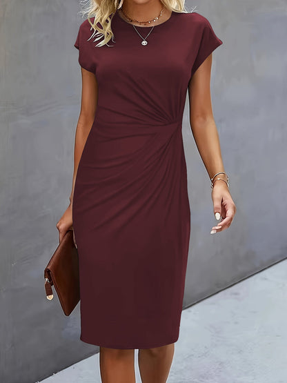 Front Knot Bodycon Midi Dress – Round Neck Sleeveless Tie Dress FitiqueFit