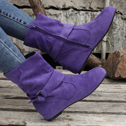 1.18inch Inner Height Increase Women's Short Boots with Flat Sole, Buckle Closure, Comfortable, Warm, and Lightweight, Women Shoes NovaCart