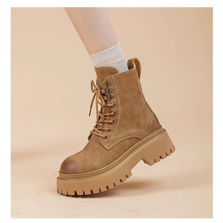 Women's Retro Chunky Heel Mid-Calf Martin Boots – Side Zipper FitiqueFit