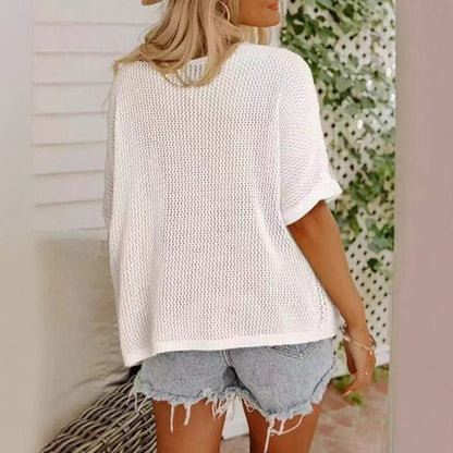 Women's Hollow-Out Drop-Shoulder Loose Knit Top FitiqueFit