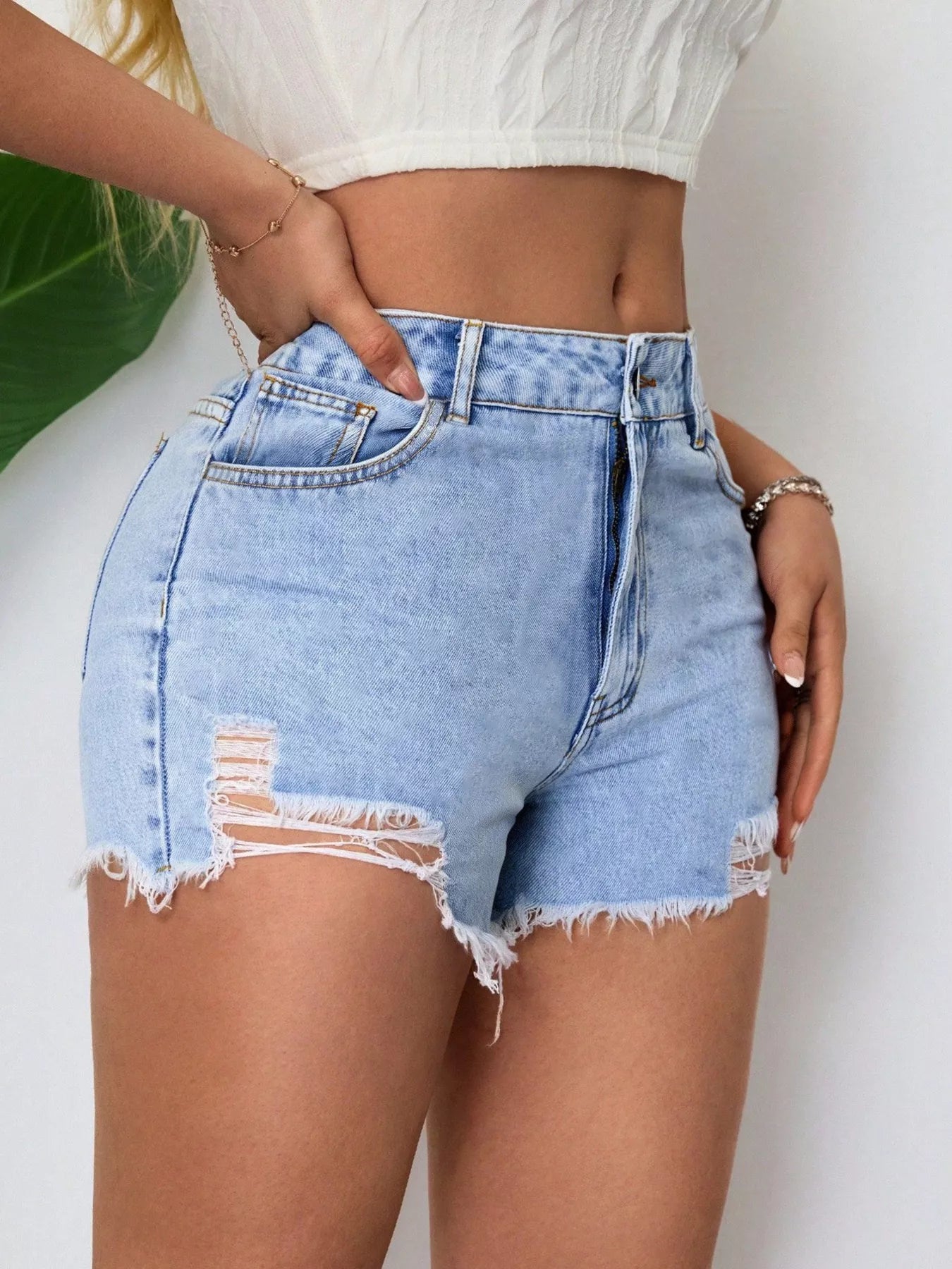 Distressed Raw Hem Denim Shorts New Era Fashion LLc