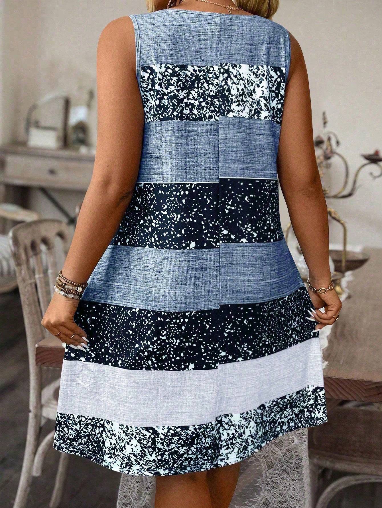 Plus Size Striped Tank Top & Skirt Set FitiqueFit