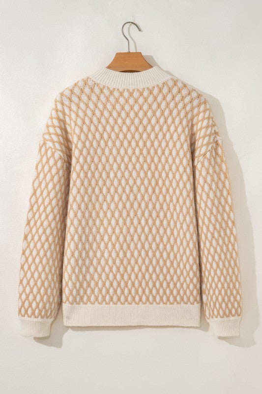 Rhombus Textured Knit Mock Neck Sweater Shop Style & More | Fresh Looks, Everyday Deals & Free Shipping