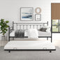 Metal double bed with ear shaft/sturdy/noise reduction/flexible ear shaft/retro style/no need for spring box (Black)