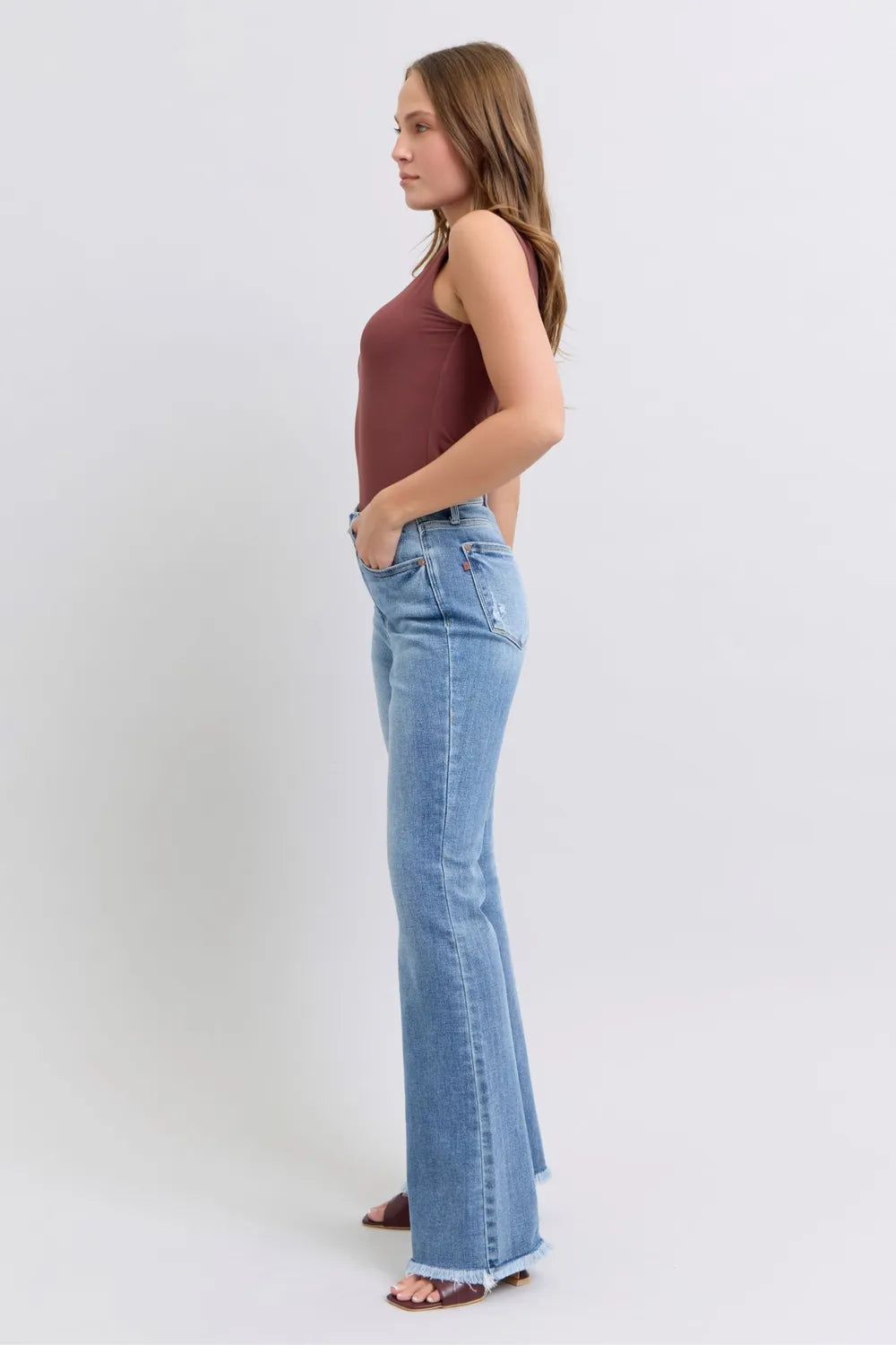 Judy Blue Full Size Raw Hem High Rise Bootcut Jeans West2East Surf