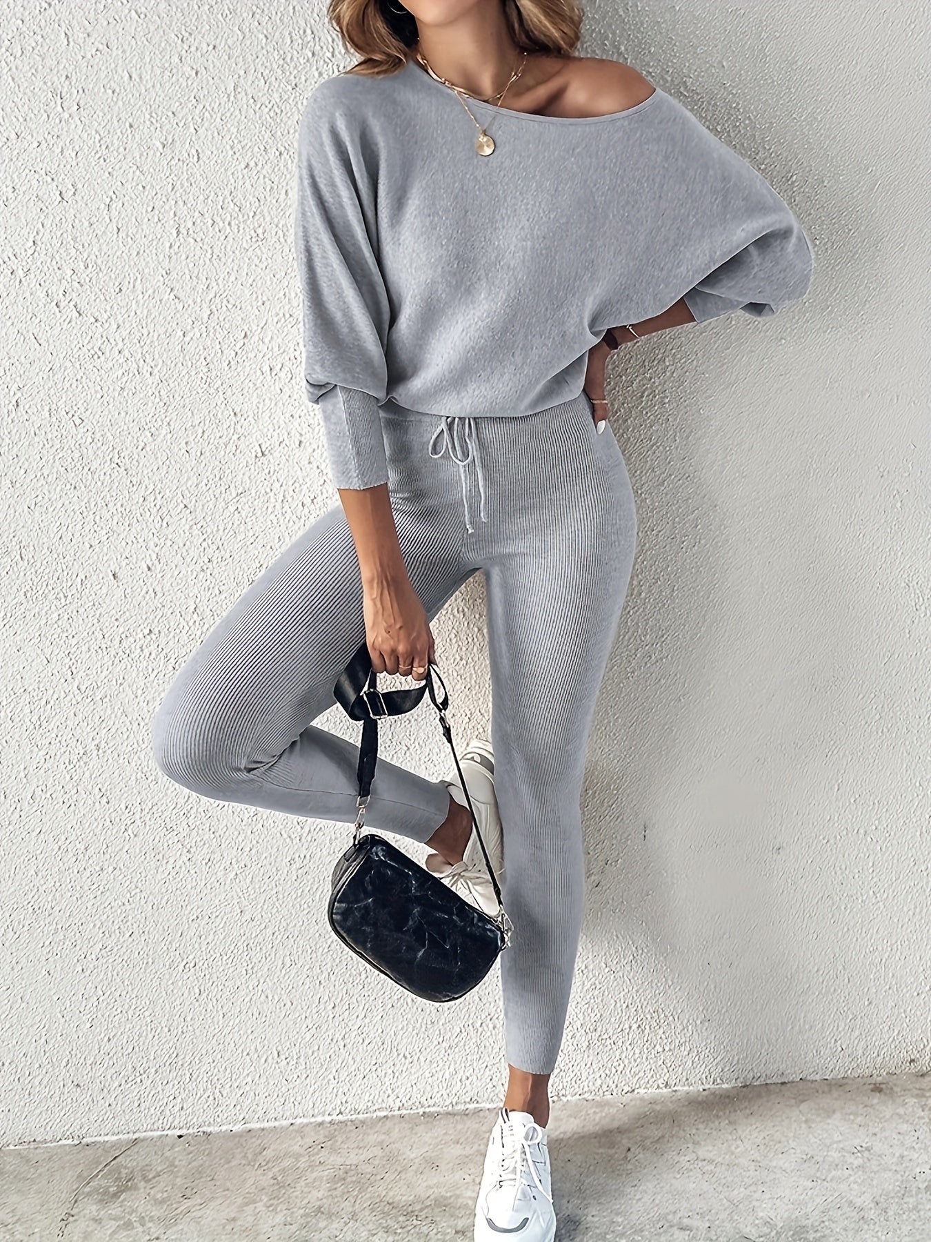 Long-Sleeve Pullover & High-Waist Drawstring Pants Two-Piece Set FitiqueFit