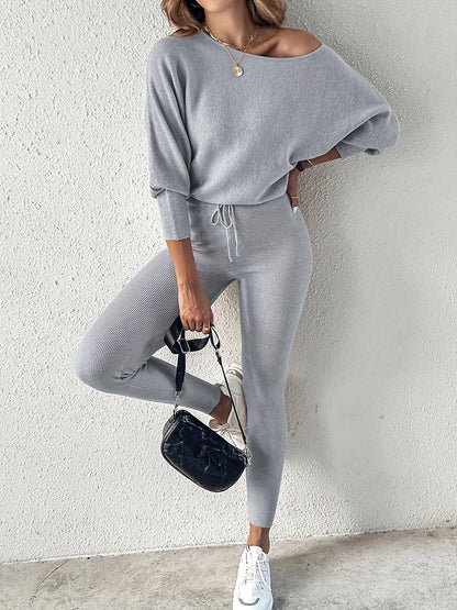 Long-Sleeve Pullover & High-Waist Drawstring Pants Two-Piece Set FitiqueFit