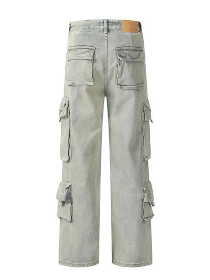 Men's Washed Multi-Pocket Straight Cargo Jeans New Era Fashion LLc