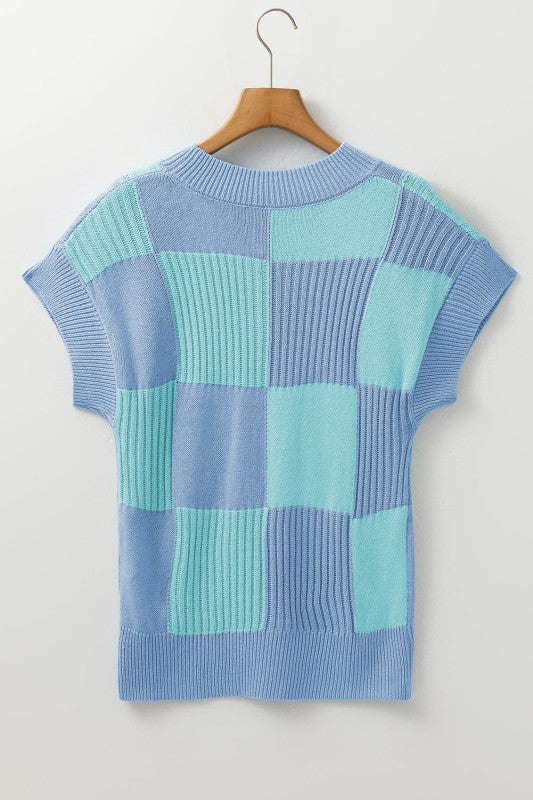 Checker Colorblock Crewneck Short Sleeve Sweater Shop Style & More | Fresh Looks, Everyday Deals & Free Shipping