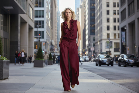 Women’s Linen Blend Two-Piece Set – Sleeveless Shirt & Wide-Leg Pants FitiqueFit