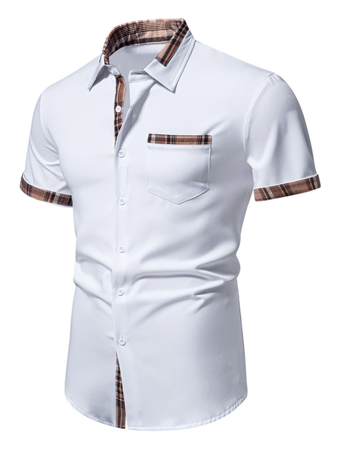 Men's Short Sleeve Plaid Trim Shirt New Era Fashion LLc