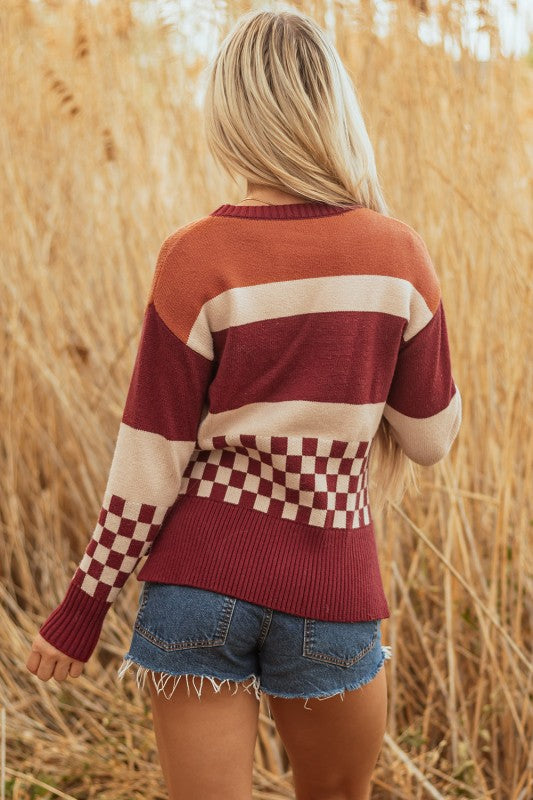 Checker Colorblock Knitted Drop Shoulder Sweater Shop Style & More | Fresh Looks, Everyday Deals & Free Shipping